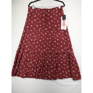 CELEBRITY PINK Tiered Maxi Skirt Floral Print Red Women's XL